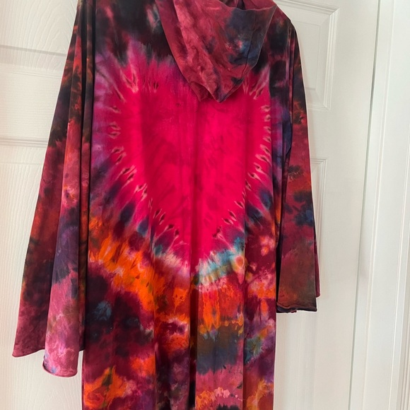 EPIC BOHO ANGEL SLEEVE COTTON JERSEY MODERN TIEDYE DRESS/kimono HOOD!!! - Picture 3 of 11